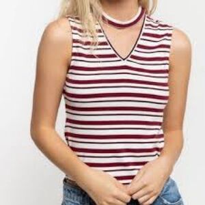 POL Burgundy and White Striped Tank Top - Size S - NWOT